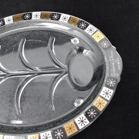 Inland Glass 14.5" Oval Atomic Sunburst Meat Serving Tray with Juice Well MCM - Picture 10 of 10